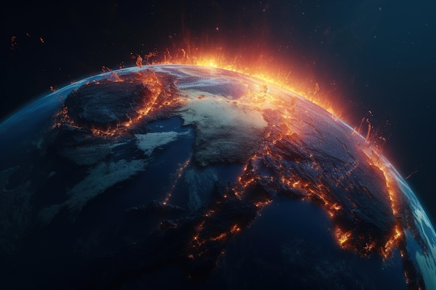 Apocalipsis fuego y derretimiento del planeta tierra Calentamiento global del clima clima Un problema común Salvar y proteger el planeta tierra importancia y necesidad ecología