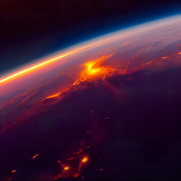 Apocalipsis en la Tierra La lava fluye sobre la superficie del planeta Tierra Arte digital