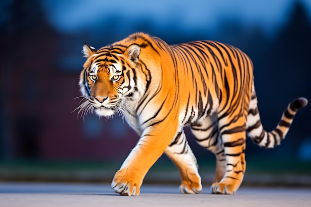 El apocalipsis del tigre urbano un tigre caminando por las ruinas urbanas en un postapocalipsis como el establecimiento neural