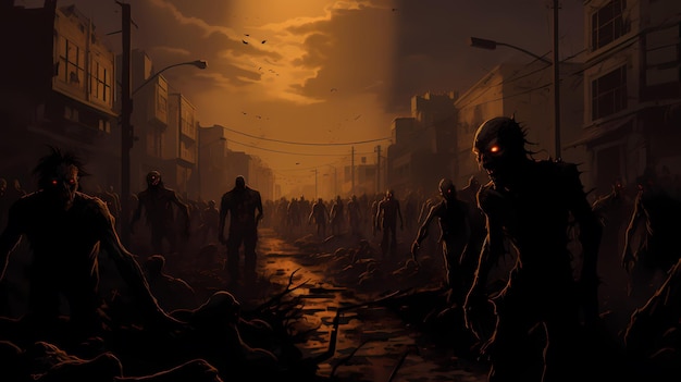 Un apocalipsis de zombies en el fondo de Halloween