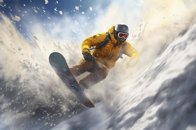 Una apocalíptica aventura de snowboard renderizada por Generative ai