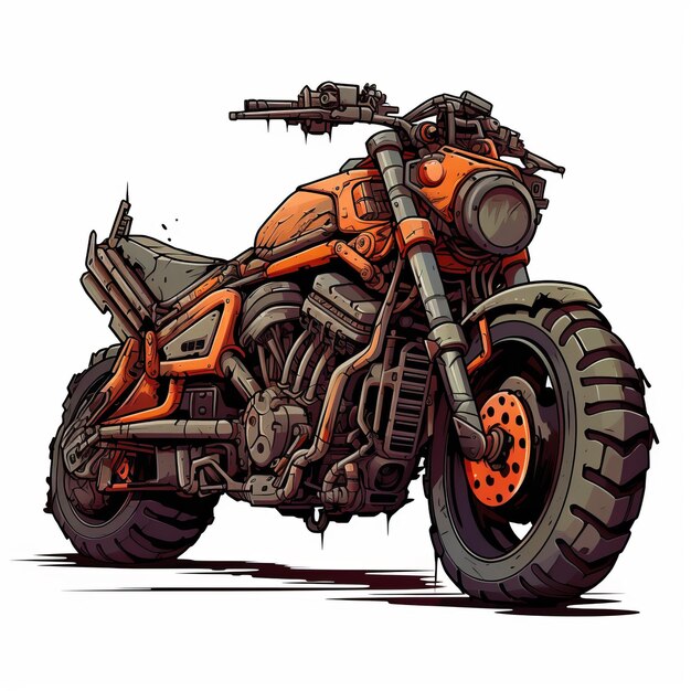 Apocalíptica motocicleta naranja estilo de cómic 2d arte de juego