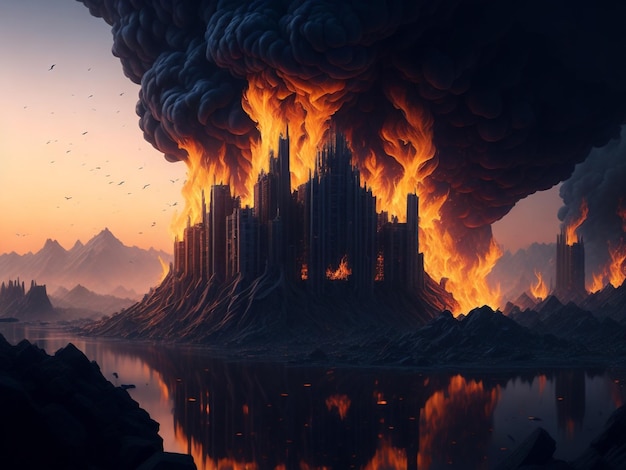 Apocalypse renderização em 3D Cometh chega a Nova York Extinctionlevel event Doomsday End of the world B