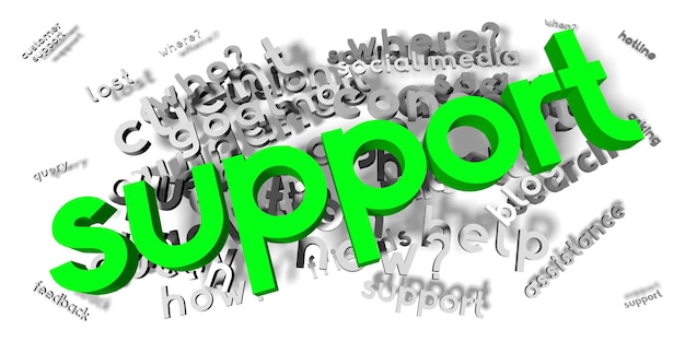 Apoie a ilustração tipográfica do conceito 3D das palavras verdes e cinzentas