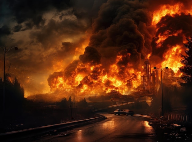 Foto apokalypse brennende stadt abstrakte vision fotomanipulation