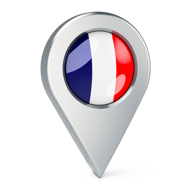 Apontador de mapa com bandeira da França renderização 3D