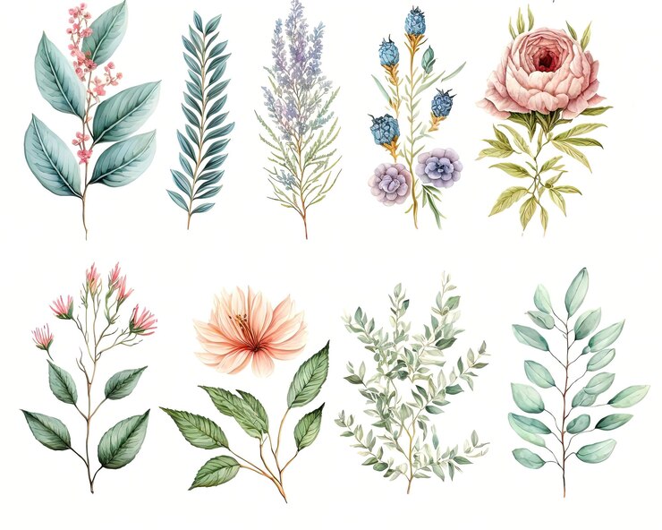 Aporta un toque primaveral a tu diseño de conjunto de flores de acuarela para decoración generativa ai