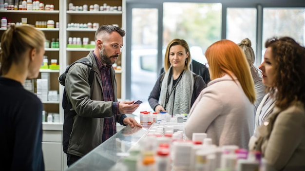 Foto apotheker berät kunden in der apotheke