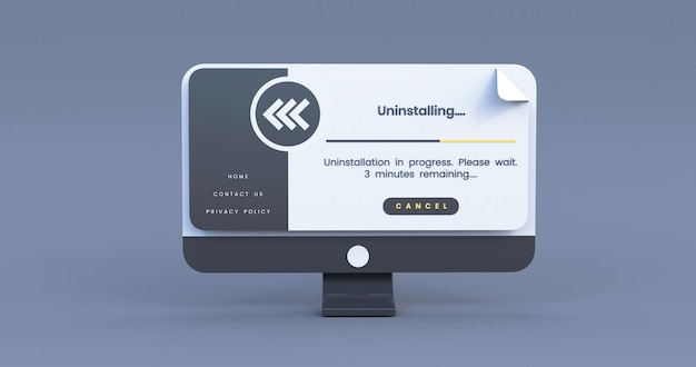 Foto app-deinstallierungs-illustration mit schwarzem hintergrund 3d-rendering