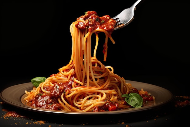 Appetitlich auf einer Gabel gerollte Spaghetti mit typisch italienischer Soße