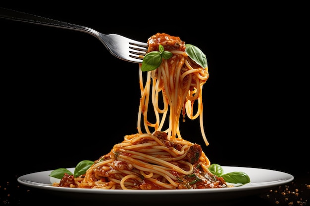 Appetitlich auf einer Gabel gerollte Spaghetti mit typisch italienischer Soße