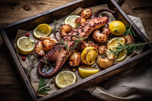 Appetitlich gebackener Oktopus mit Kartoffeln und Gemüse Generative AI