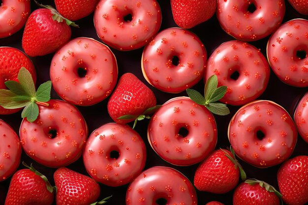 Appetitreiche Donuts mit Erdbeertoppung von oben