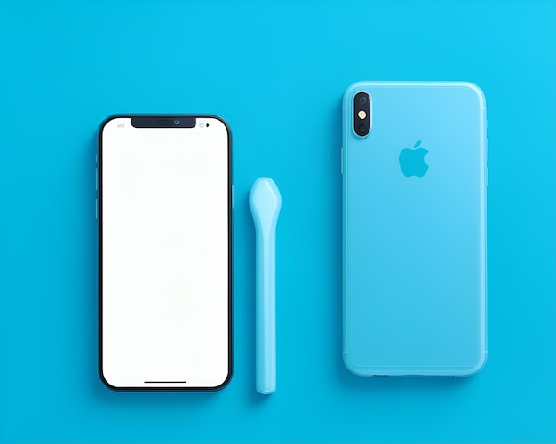 Foto apple iphone mockup auf blauem hintergrund