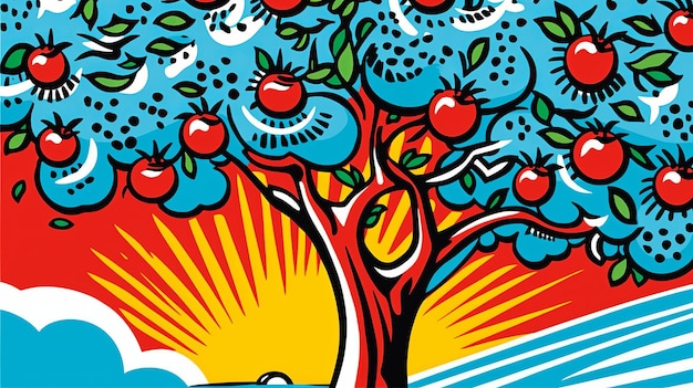 Apple Roy Lichtenstein dibujos animados colorido vintage generativi ai