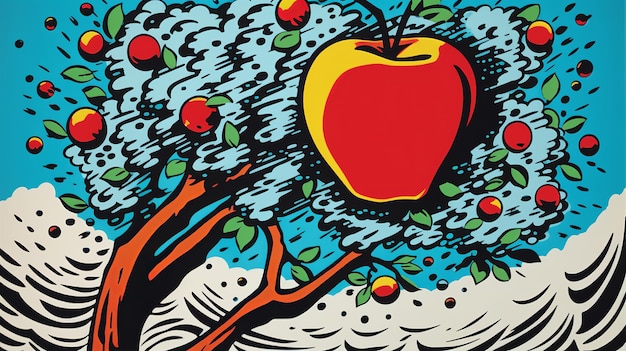 Apple Roy Lichtenstein dibujos animados colorido vintage generativi ai