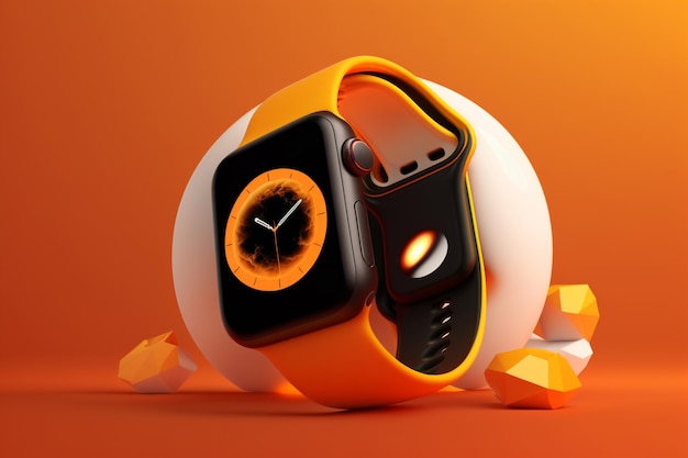 Foto un apple watch naranja con la hora 11:30.