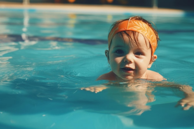 Aprendendo a nadar na piscina