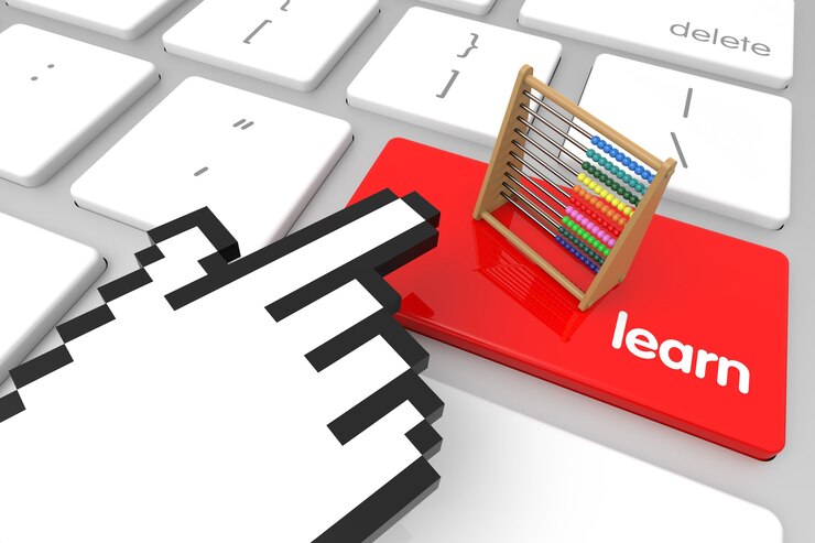 Foto aprender rojo tecla enter con cursor de mano. representación 3d