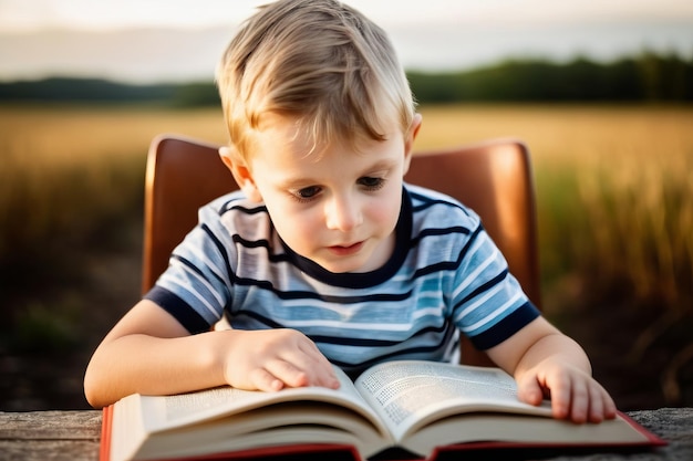 Aprendiendo y explorando nuevos horizontes conceptos con un joven fascinado inmerso en su historia de libro