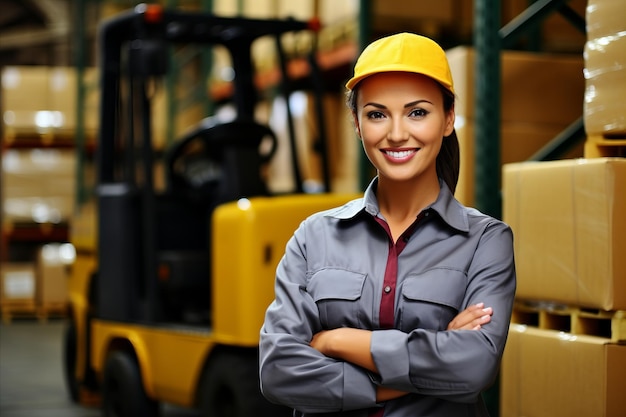 Aprendiz de logística mulher com capacete de segurança participando ativamente na profissão para a segurança