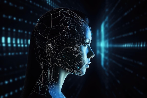 Aprendizado de máquina Robô de inteligência artificial em fundo futurista IA generativa