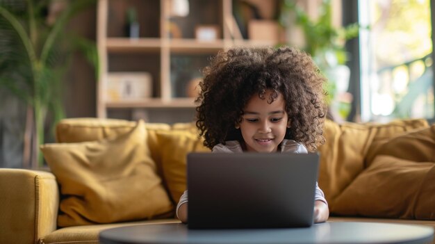 Foto aprendizagem on-line em casa usando laptop na sala de estar