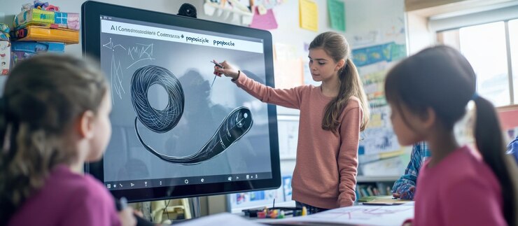 Foto aprendizaje en un aula interactiva moderna