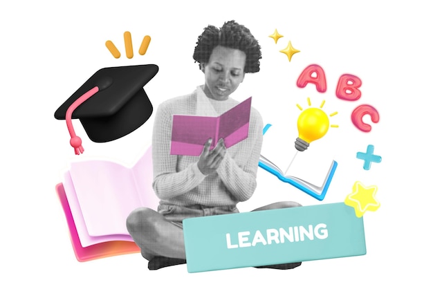 Aprendizaje educación png elemento de palabra 3d remix fondo transparente
