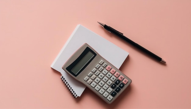 Foto aprendizaje de matemáticas comerciales con libro y calculadora generados por ia