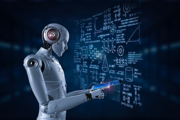 Aprendizaje robótico de renderización 3D o aprendizaje automático con interfaz de educación hud