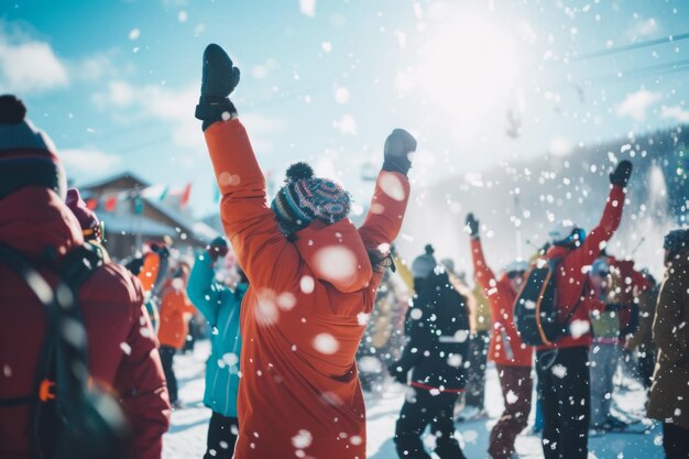 Foto apres-ski-fanatiker feiern in stil im lebendigen skigebiet