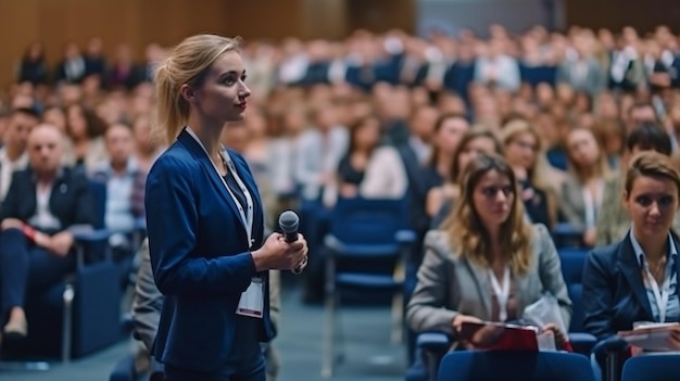 Apresentação e palestrante em uma conferência de negócios Generative AI