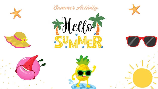 Apresentação ilustrativa de atividades de verão amarelo e laranja 1