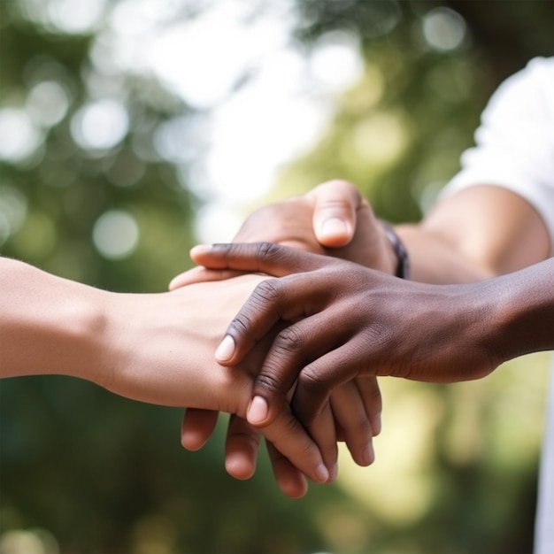 Un apretón de manos intercultural al aire libre