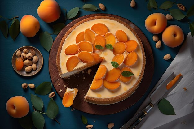 Aprikosen-Käsekuchen-Käsekuchen-Gebäck Pfirsich-Frischkäse-Dessert Abstrakte generative AI-Illustration