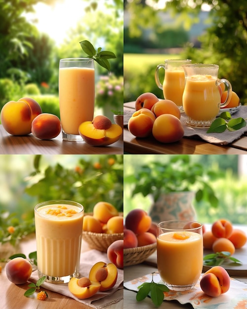 Aprikosen-Smoothie mit Gartenhintergrund