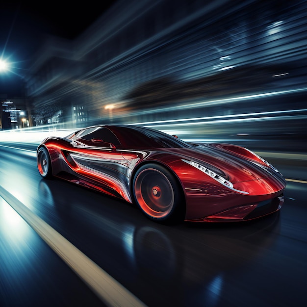 Foto aprovechando el potencial de un coche eléctrico futurista de carreras de automóviles deportivos fondo de neón