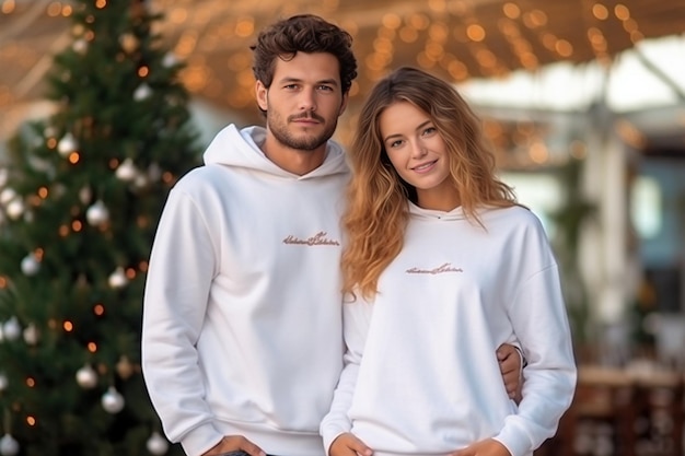 Aprovechando las rebajas navideñas Hermosa pareja joven comprando en línea mientras usa IA generativa