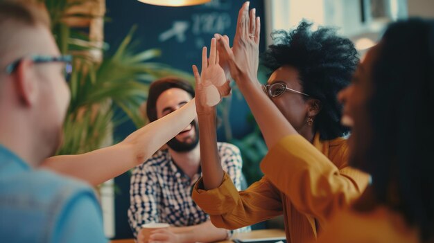 Foto aproveitar a diversidade e o trabalho em equipa colaborativo impulsionam o sucesso no marketing moderno de escritórios