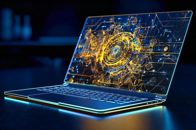 Aproveite os recursos da tecnologia como um laptop revela dados analíticos detalhados em gráficos vívidos