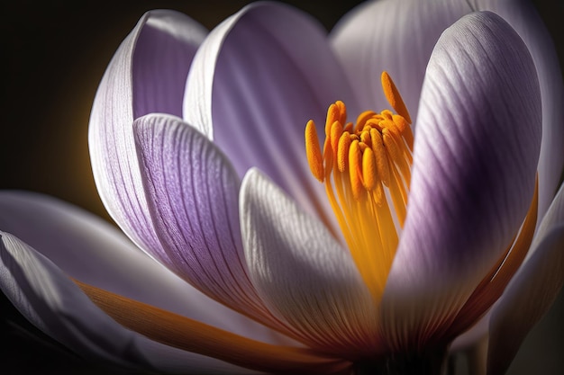 Aproximação da flor do açafrão com suas pétalas em plena floração