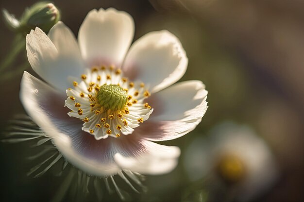 Aproximação da flor do prado florescendo com suas pétalas delicadas em plena floração