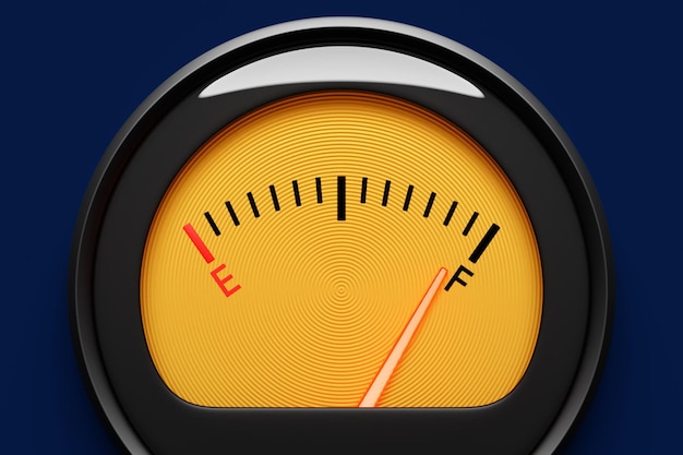 Aproximação da ilustração 3D de um ícone de nível de gasolina em um carro indicando que não há gasolina