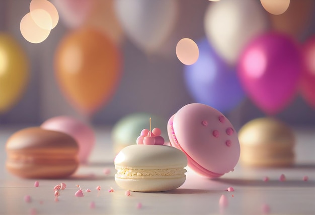 Aproximação da sobremesa colorida de macarons doces Generative AI