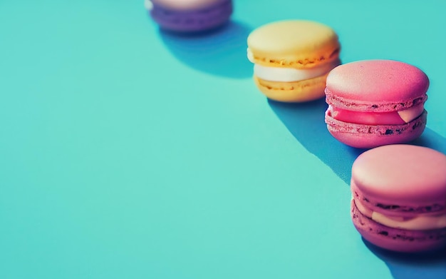 Aproximação da sobremesa colorida de macarons feita com Generative AI