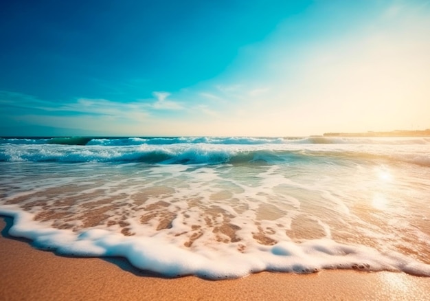 Foto aproximação de algumas ondas quebrando na costa da praia conceito de verão gerado por ia