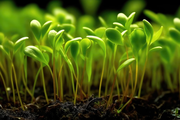 Aproximação de brotos verdes vibrantes estourando através da IA generativa da Terra