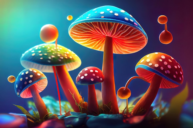 Aproximação de cogumelos coloridos Generative Ai