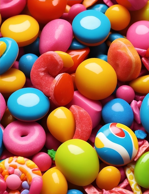 Aproximação de doces multicoloridos Sweets em um fundo de cor escura